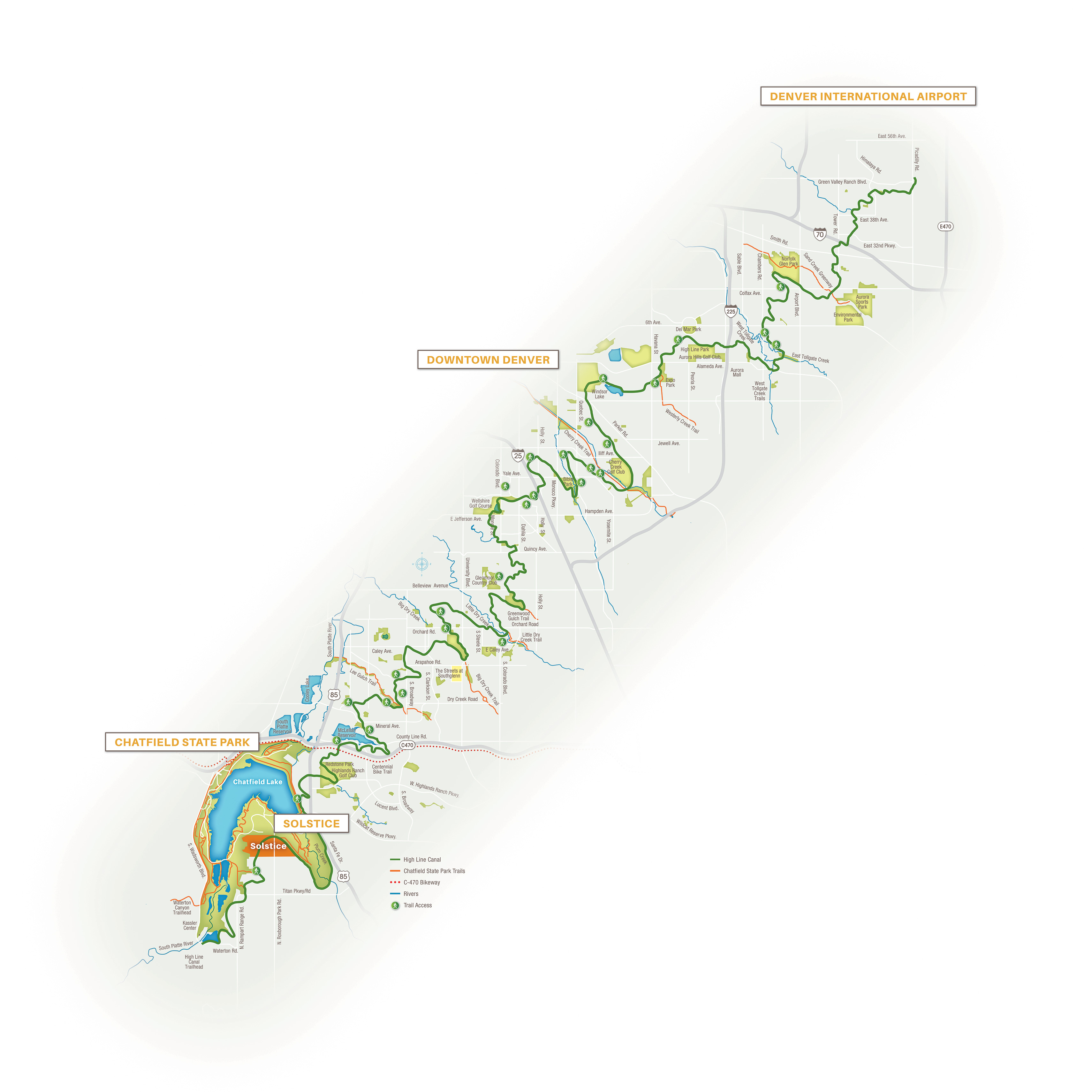 With access to hiking, biking, strolling, or exploring, the High Line Canal defines Solstice and is a community treasure.