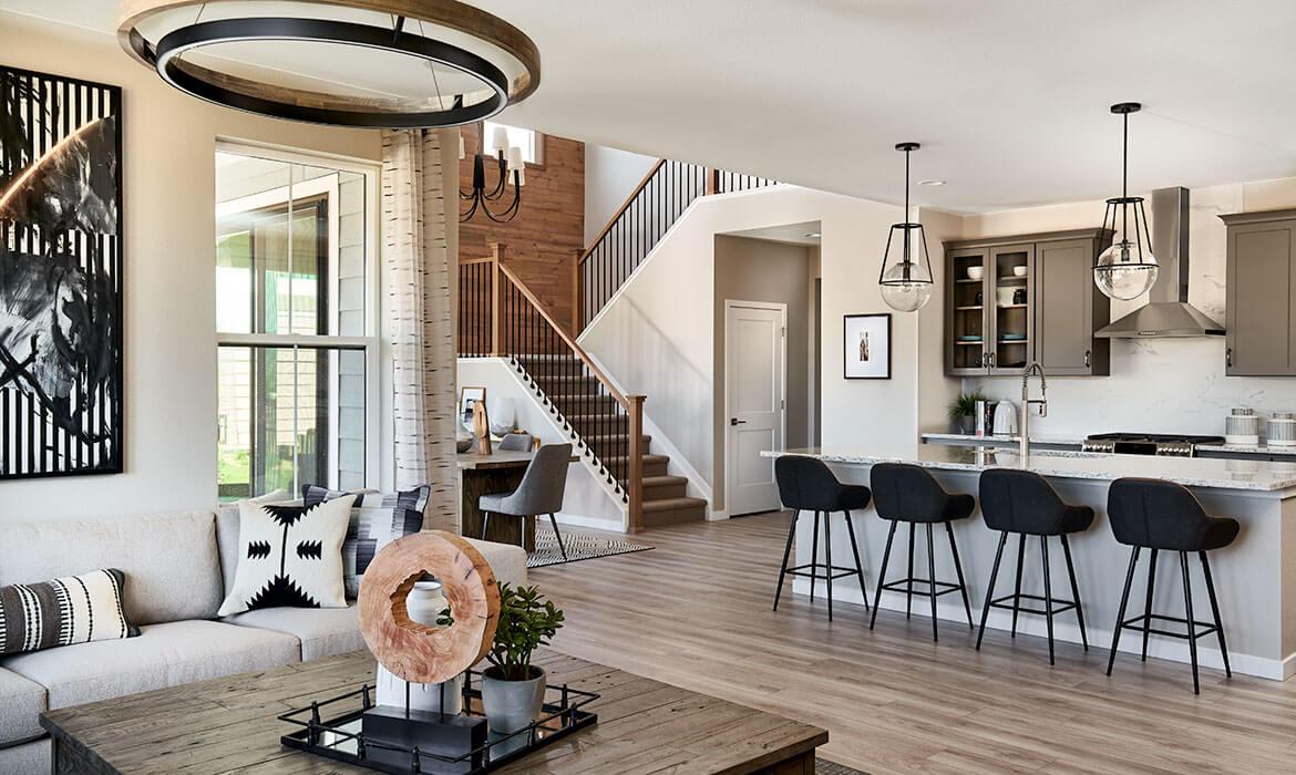 Great Room, Kitchen and Dining | Harmony at Solstice | Shea Homes