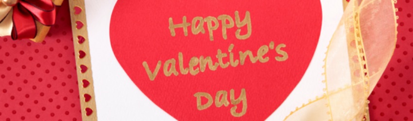 Valentine's Day card with decorative ribbon and bow.