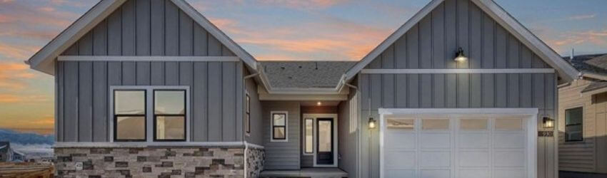 Modern house with sunset sky backdrop in Littleton, CO.