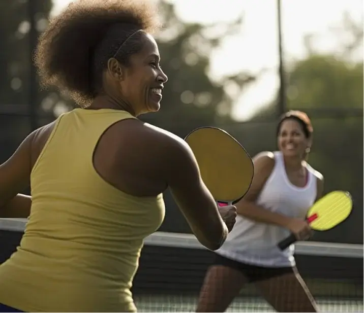Residents playing pickleball at the new community courts at Solstice